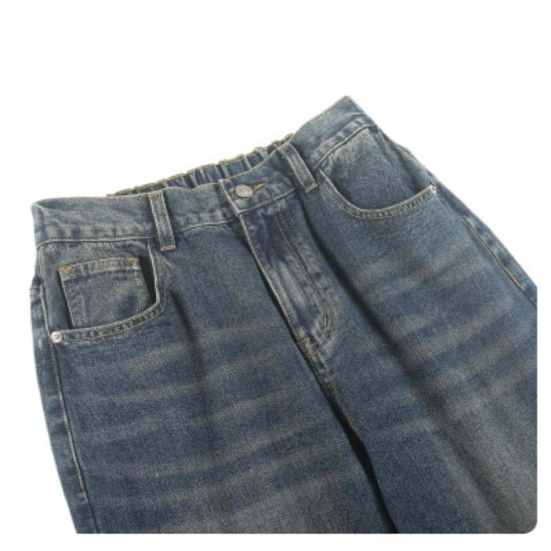 Simple Men's Denim Pants Casual Washing Solid Color Menswear Bottom Middle Waist Straight Wide Leg Loose Male Jeans 2025 Spring Autumn