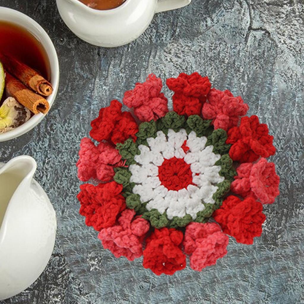 Crochet Coaster Cup Mat Cute Lily of The Valley Flower for Tabletop Dining Room