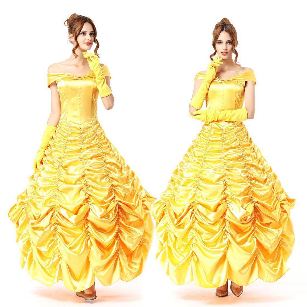 New Fairy Tale Yellow Princess Belle Long Court Dress Temperament Princess Clothing Stage Performance Clothing