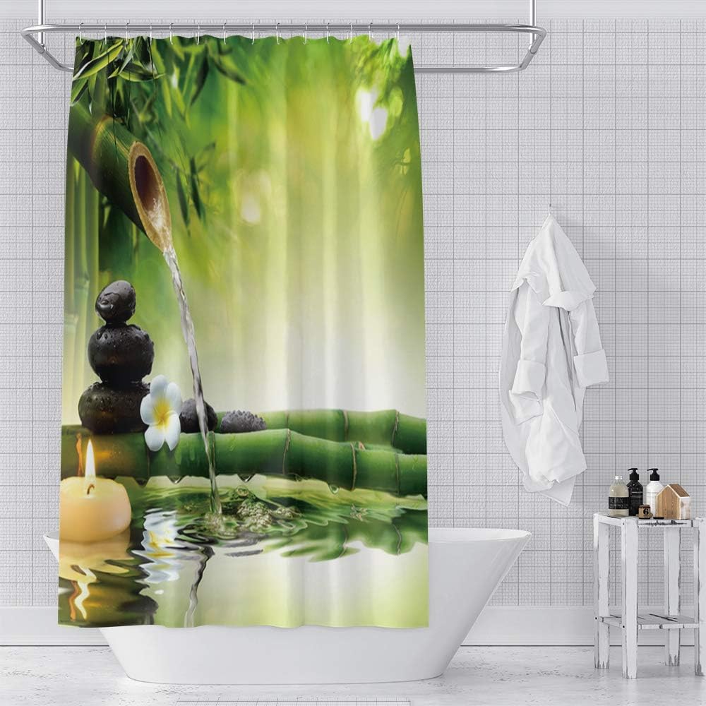 Neformální sprchový závěs Zen Spa Vyvážený kámen Divoká tráva Odraz ve vodě Meditační zátiší Umělecký design Koupelnový závěs