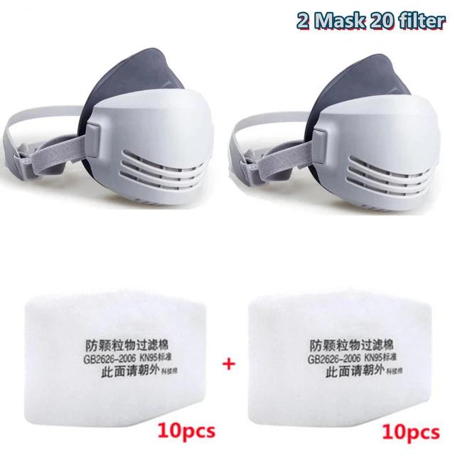 Dust Mask +20pcs Filter Cotton Respirator Half Face Dust-proof Mask Anti Industrial Construction Dust Haze Fog Safety Gas mask
