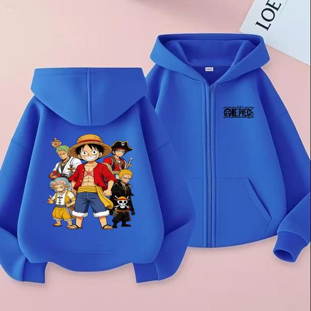 Unisex Kids One Piece Monkey D. Luffy Zipper Hoodie - Straw Hat Pirates Anime Cardigan