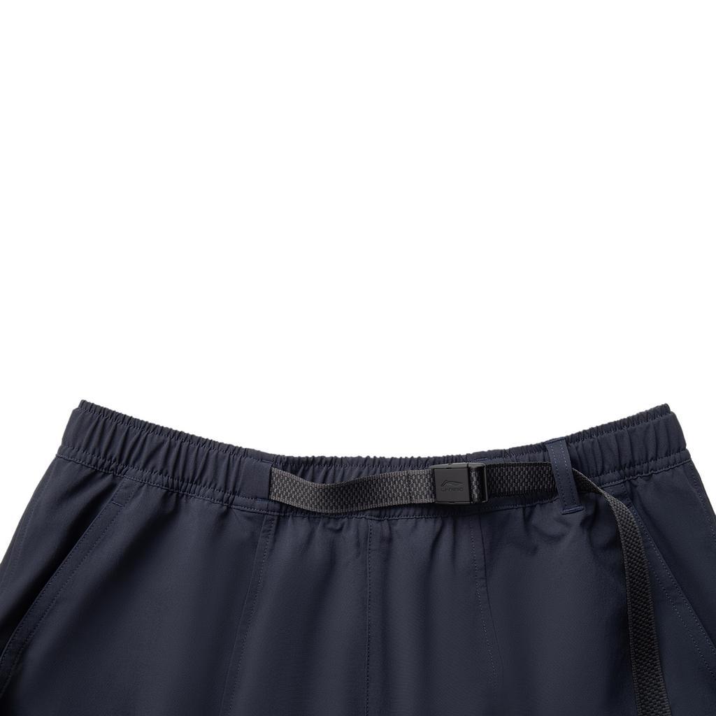 Li Ning Sports Lifestyle Series Solid Color Mid Waist Breathable Versatile Straight Leg Sports Shorts Men shorts Deep-Blue AKSV421-4