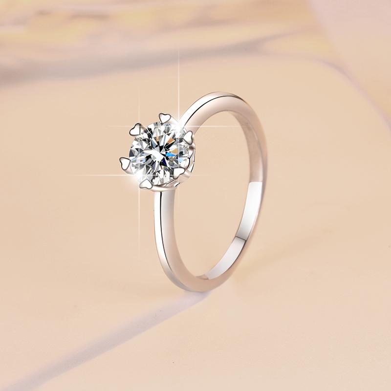 Klassischer Schmuck Sechs Herz Krappen GRA Zertifikat S925 Sterling Silber 1 Karat VVs1 Moissanit Solitär Verlobungsring für Damen