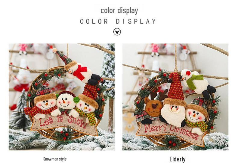 Cartoon Christmas Figures, Old Man Rattan Wreath, Tree and Window Decor Pendants