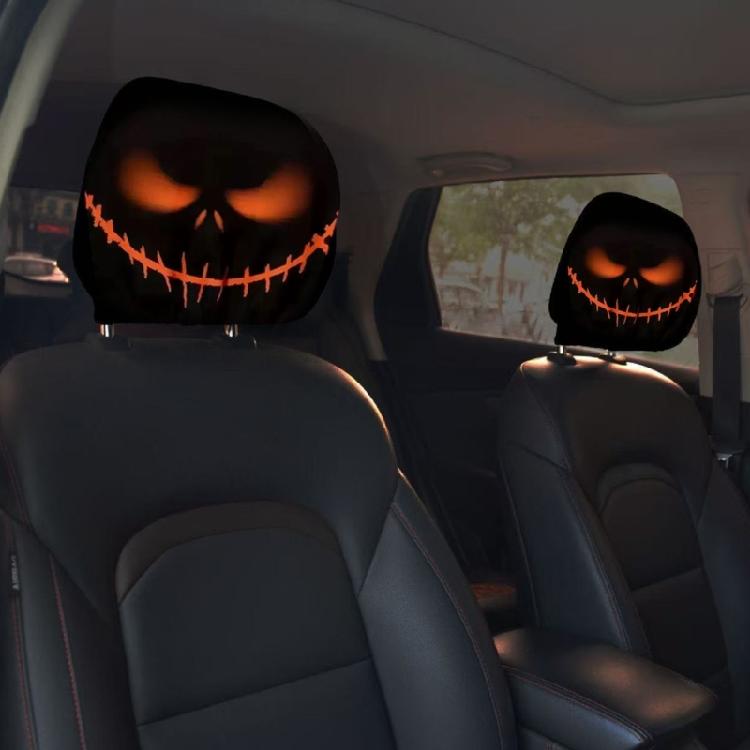 Halloween Inspired Car Headrest Protectors Soft Materials Universal Design Humorous Spooky Prints For Auto Interior 2pcs