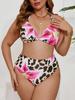 2026 Plus Size Leopard Print Triangle Cup Lace-Up Backless Bikini Set