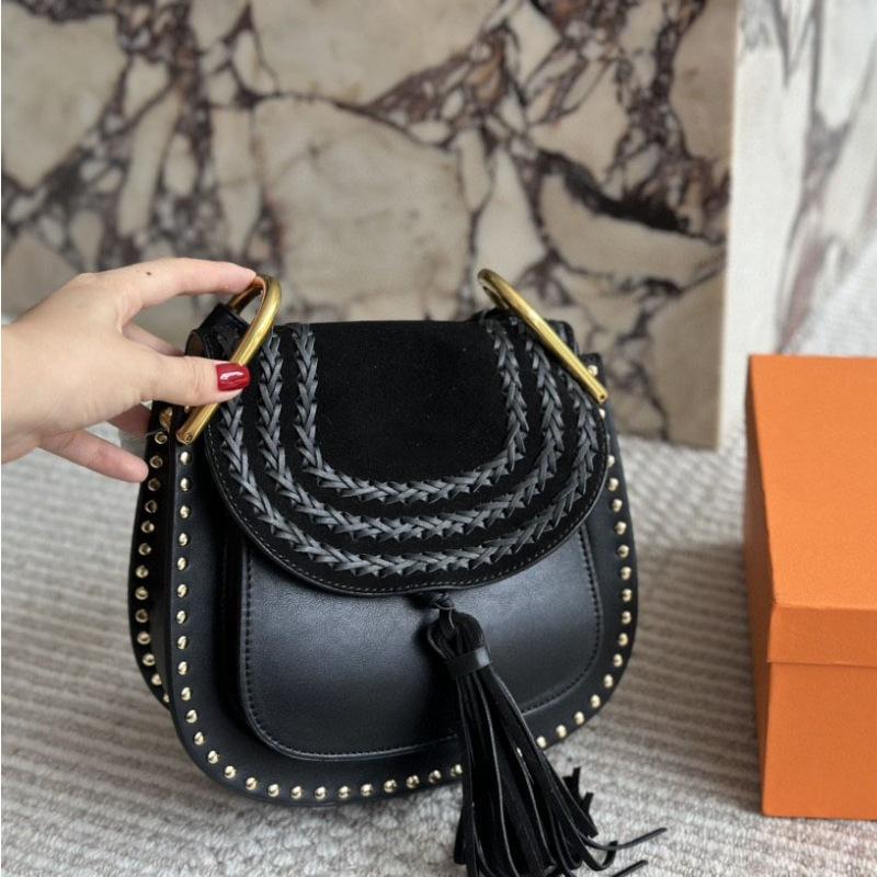 24 autumn and winter new tassel saddle bag retro woven shoulder bag rivet western woven women s bag 23*22