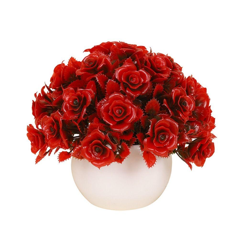 Plastic Artificial Plants Potted 6 Styles Home Garden Decor Rose Flower Plant Fake Flowers
