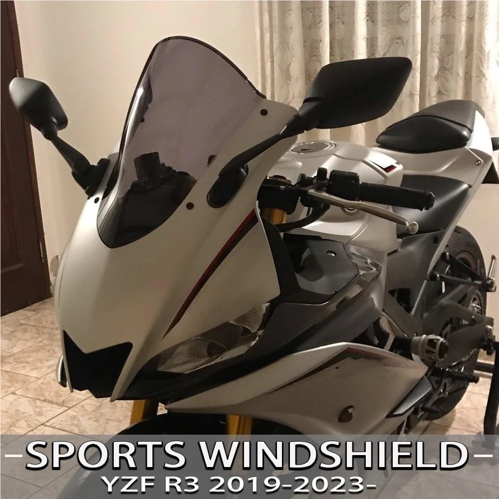 Windshield Motorcycle YZF-R3 YZF-R25 2019 2020 2021 2022 2023 Motorcycle Sport Racing Double Bubble Windshield Windshield Visor Deflector (Black)