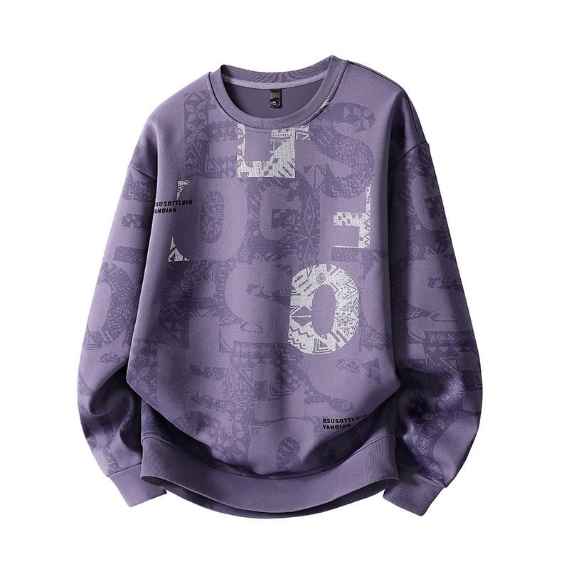 Oversized Mens Graphic Print Crewneck Sweatshirt Winter Thick Fleece Lined Loose Fit Streetwear