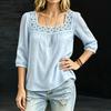 2026 Summer Women's Square Neck Lace Trim Seven-Sleeve Top