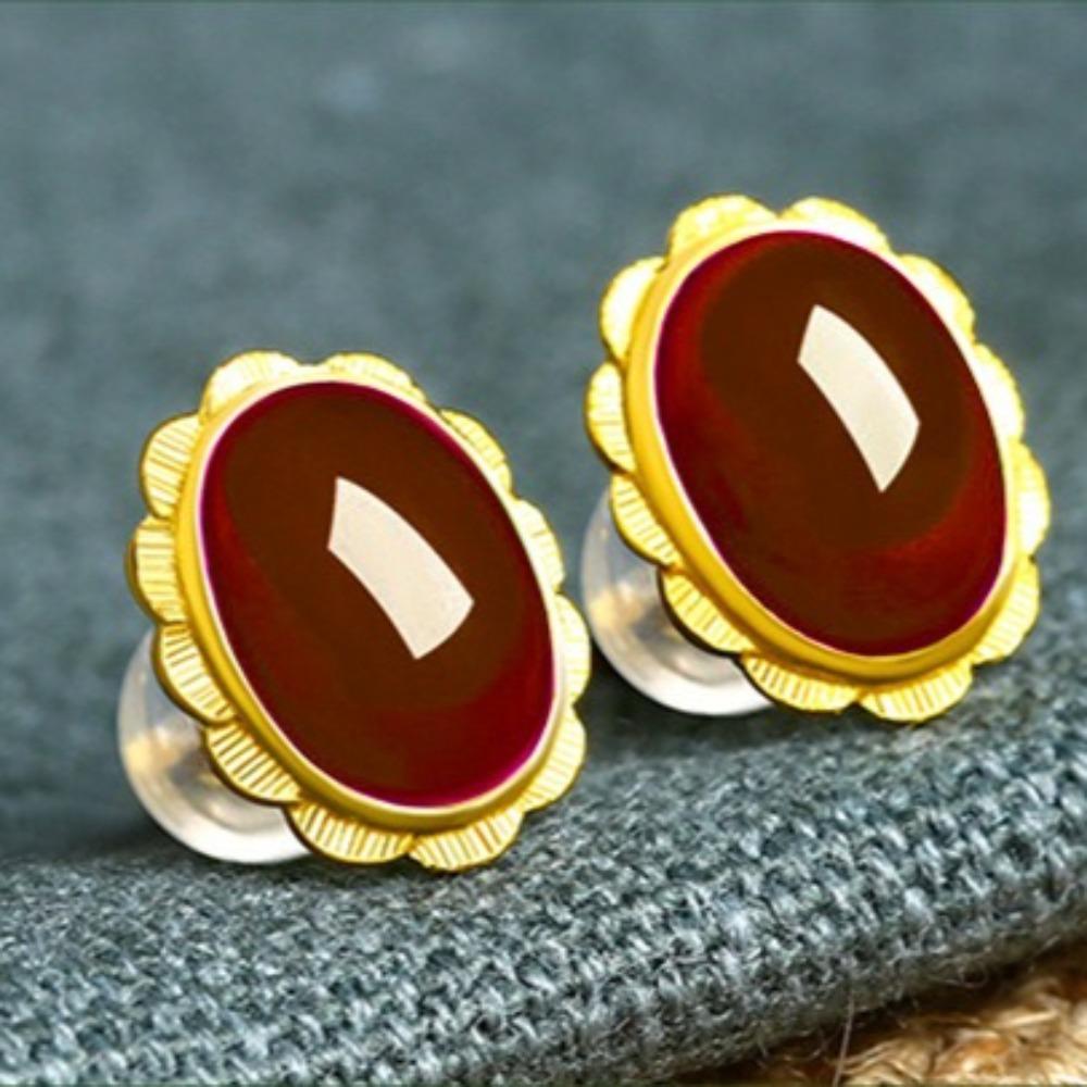 Vintage Gold Plated Jasper Stud Earrings Women White Jade Gold Agate Inlaid Elegant Dainty Jewelry Gift