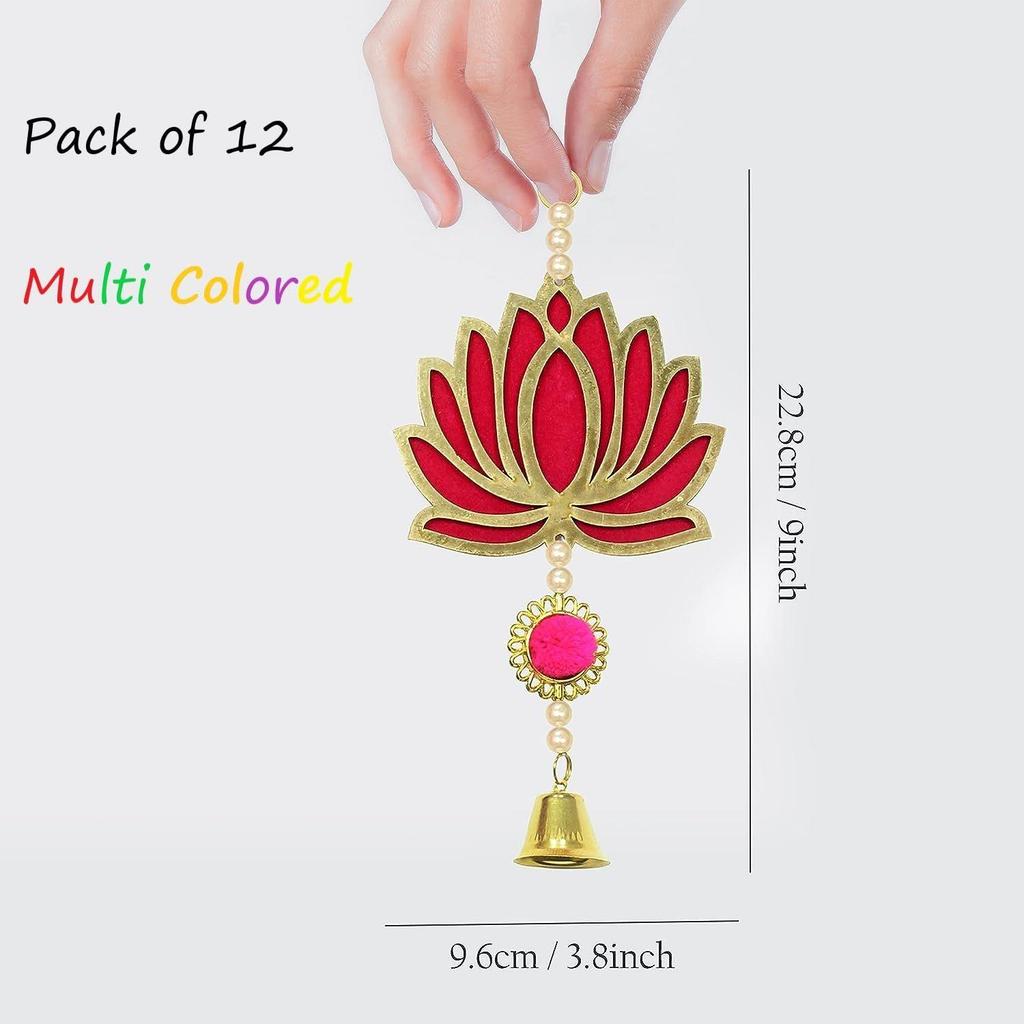 Lotus Wall Hangings 12 Pcs,Multicolor, Pom-Pom Style, Home Decor Items, Temple Decoration, Pooja Room Decorative Items, Diwali Decoration,