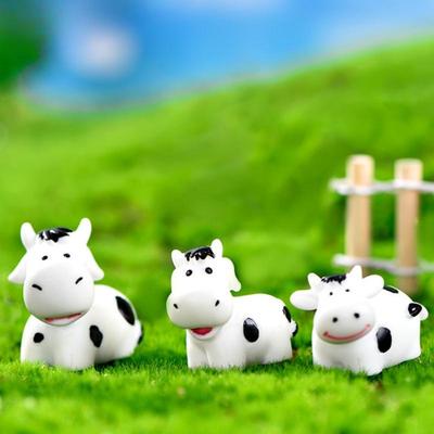 3PCS Cow Family Mini Animal Statue Model Car Ornament Craft Bonsai Decor Miniature Home Fairy Garden Decoration DIY Accessories