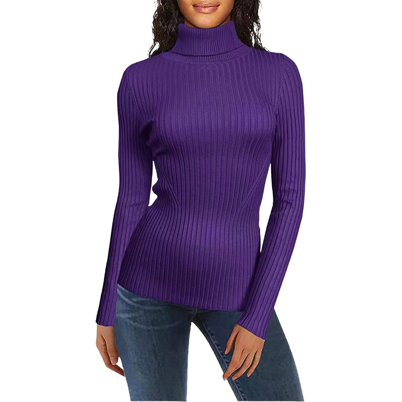 

Жіночий модний однотонний в язаний светр з високим горлом, верхній пуловер, повсякденний светр XXL фіолетовий