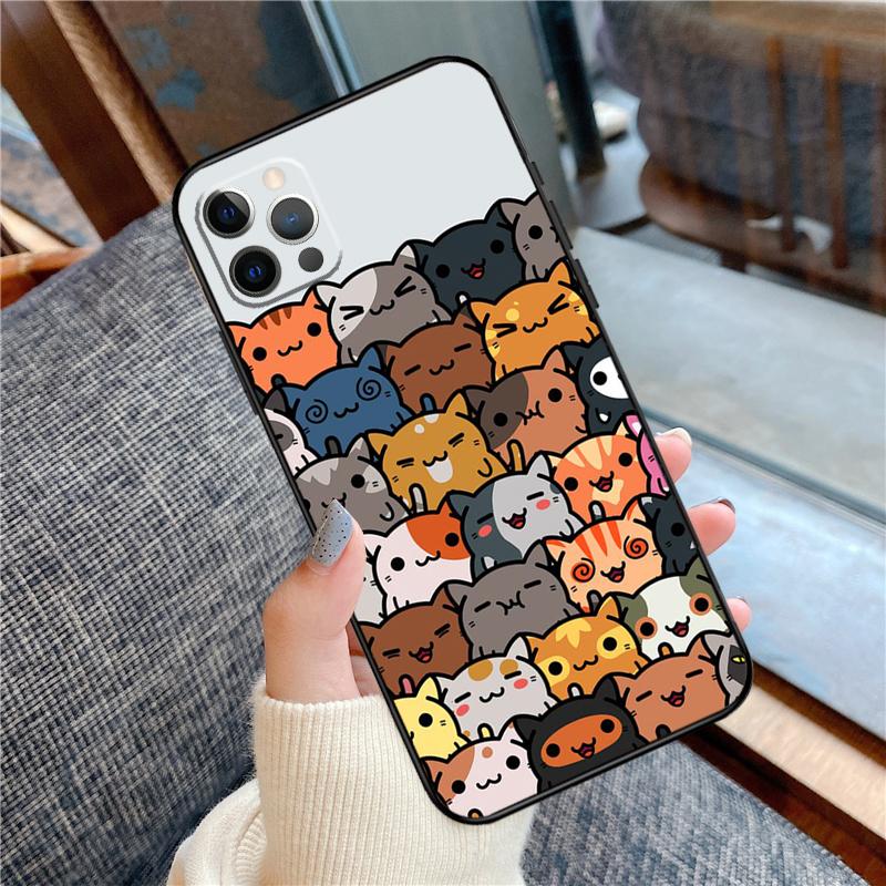 Japanese Cat Drink Pattern Case For iPhone 14 Plus 11 12 13 15 16 Pro Max Mini Plus XR X XS Max Back Cover