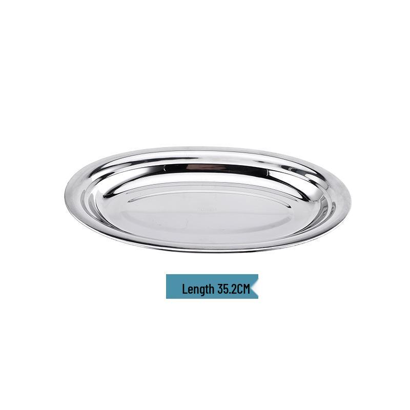 304 Stainless Steel Deep Oval Fish Plate: Thickened Egg-Shaped Dish for Steaming, BBQ & More. Ideal for Home Dining.