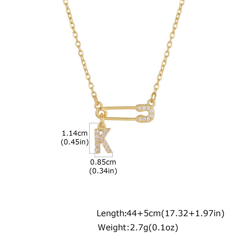 Sparkling Zircon A-Z 26 Letters Necklace for Women, Unique Pin Pendant Necklace, Little Luxury Fashion Jewelry Gifts