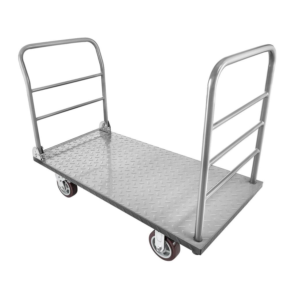Platform Truck, 1202.02 kg Capacity, Heavy Duty Flatbed Cart Dolly with Detachable Guardrail and Swivel Wheels, Foldable Hand Push Truck, for