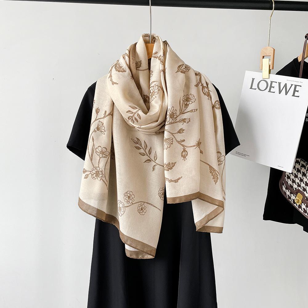 New cotton and linen scarf women's autumn high-end silk scarf soft cashew print angora red shawl headscarf