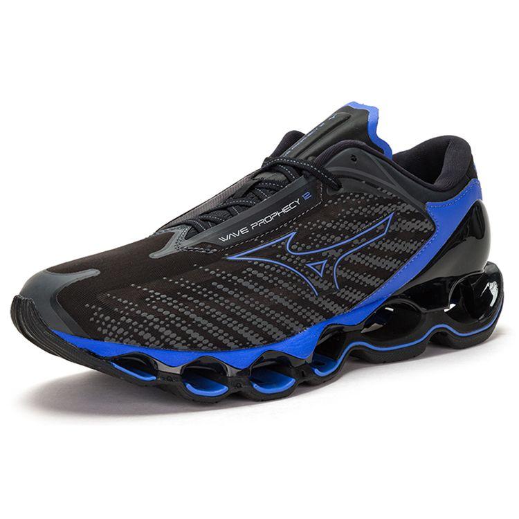 Mizuno Wave Prophecy 12S Chaussures de Course Unisexes Basses Noir-Bleu-Gris Confort Sport Amorti Antidérapant Résistant à l'Usure et Respirant J1GC230006