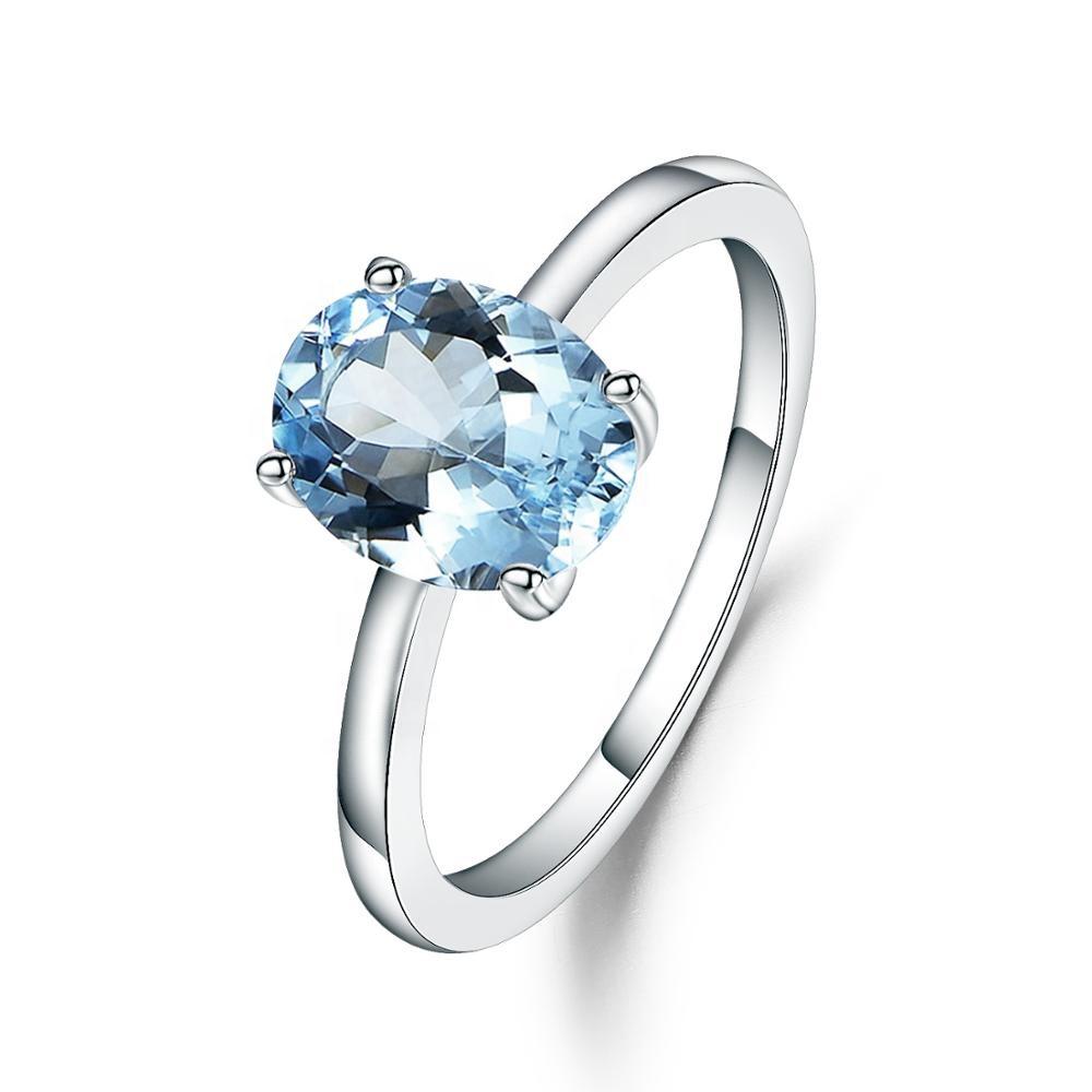Abiding 4 Prong Oval Solitaire Ring Natural Blue Topaz Gemstone Jewellery 925 Sterling Silver Engagement Ring Women