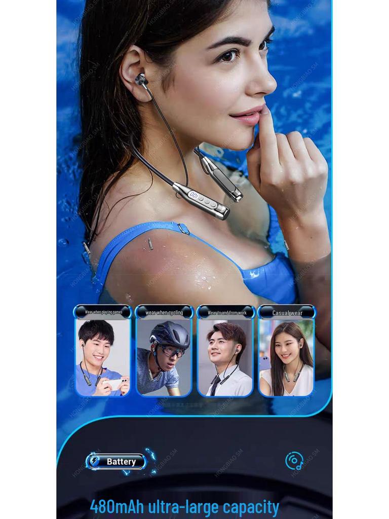 Bluetooth Sports Neckband Headset with Digital Display, Noise Cancelling, and Long Standby for Apple, Huawei, Xiaomi Devices.