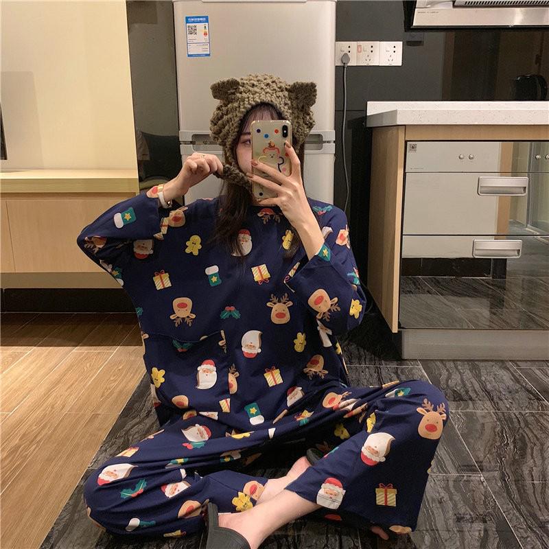 Women's Cute Cartoon Long Sleeve Pajama Set – Comfortable Thin Style for Spring, Autumn, and Winter, Wearable Outdoors