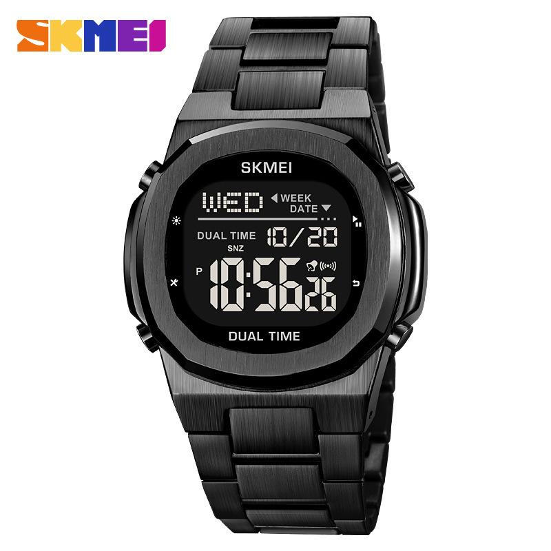 SKMEI Men's Digital Sports Watch, Steel Band Waterproof Multifunction Casual Wristwatch