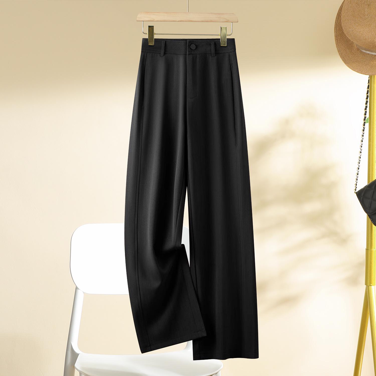 

Женские серые брюки с высокой посадкой и широкими штанинами на весну 2025 года - Свободный крой, широкие прямые повседневные брюки 28 (105-115 lbs recommended) чёрный