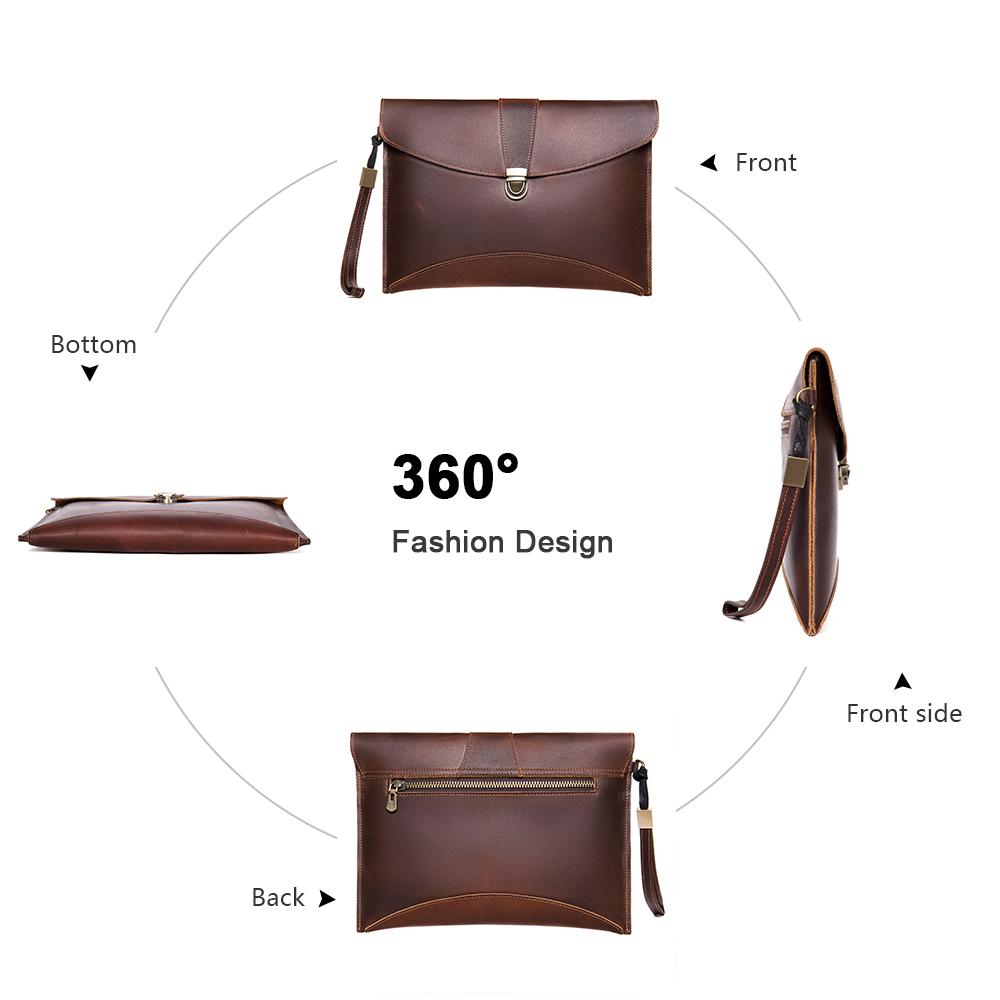 Herren Handtasche Echte Leder Dokumententasche für Herren Herren Leder Clutch Tasche für Handy Mini iPad Umschlagtasche mit Armband Geldbörse