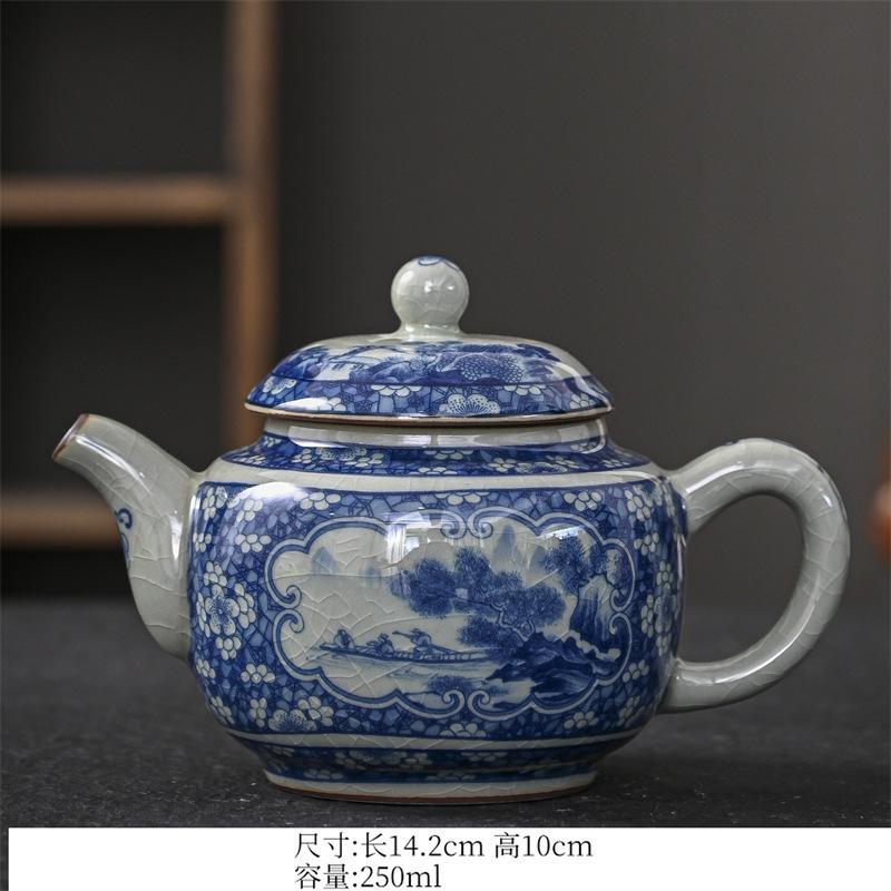 250ml Blue and White Porcelain Handmade Teapot Household Thousands of Miles Teapot Jingdezhen Pot Tea Making Kettle Teaset Gifts