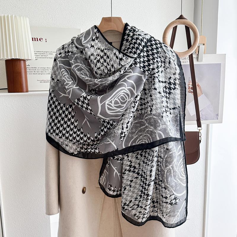 Oversized Korean Linen Shawl Dual-purpose Silk Scarf Travel Photo Sun Protection Beach Towel Extended Scarf Women's Versatile