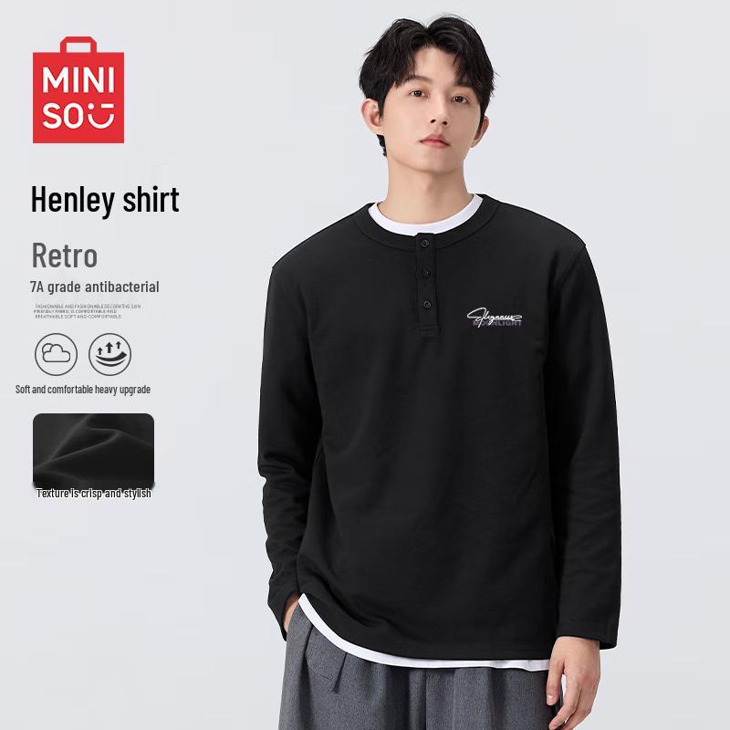 MINISO Men s American High Street Style Long Sleeve Henley T-Shirt 3XL