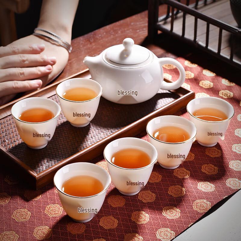 Shangqi Gilded Suet Jade Ceramic Tea Set