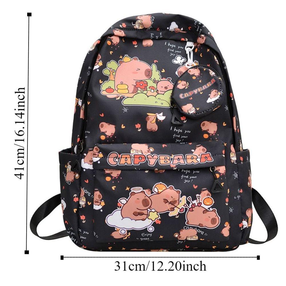 Multi-Compartment Cartoon Animal School Bag Waterproof Capybara Student Bag  Gifts