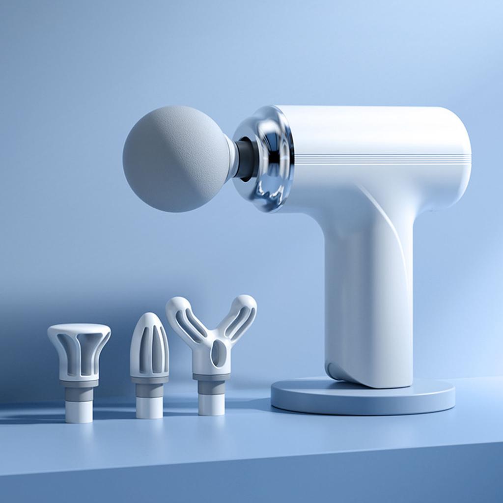 Fascia Massage Gun 4 Heads Adjust Strength Speed Reduce Fatigue Deep Tissue Muscle Massager White