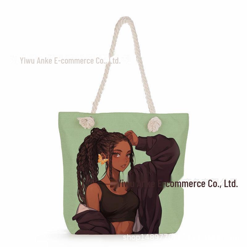 "Women's Lightweight Printed Handbags: Stylish Rope-Strap Shoulder Bags for a Versatile Beach Look"