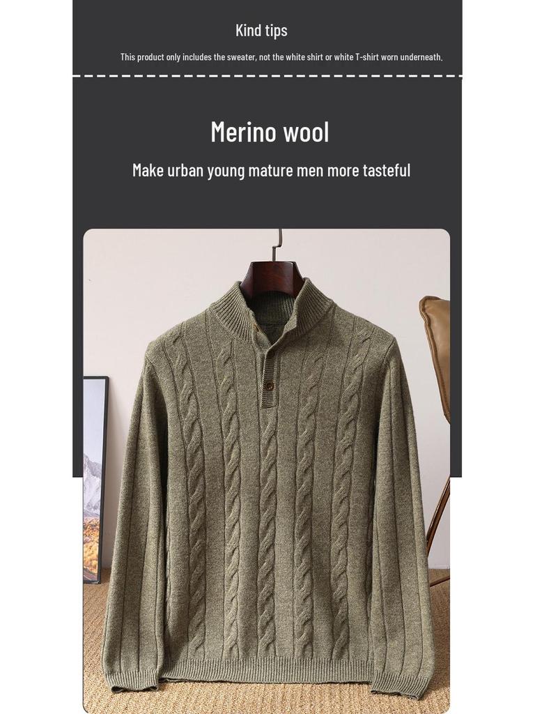 Men's Wool Half-Zip Sweater: Autumn/Winter Business Casual Knit with Long Sleeves