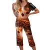 Women's 2 Piece Tracksuit Set Leaf Print Short Sleeve Top and Pants Casual Sportswear