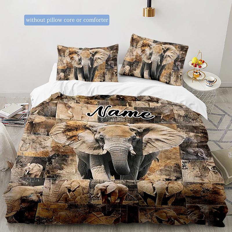 Retroelephantstyle Customize Your Name Duvet Coversoftbedding Set For Bedroom Guest Room And Dorm Decoration Threepiece Set Includes 1 Duvet Cover 2