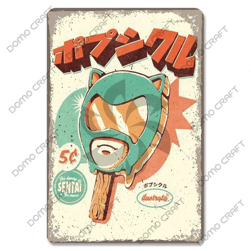 Retro Japanese Cartoon Comics Poster Metal Plate Takoyaki Noodles Fish Metal Sign Wall Decor Dining Room Club Restaurant Art