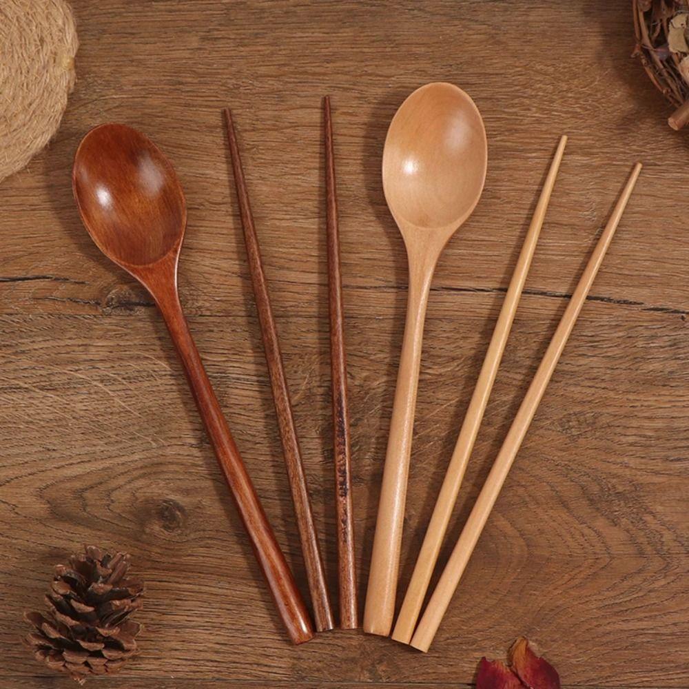Reusable Portable Tableware With Box Cutlery Set Camp Wooden Chopsticks Spoon Set Adults/Students