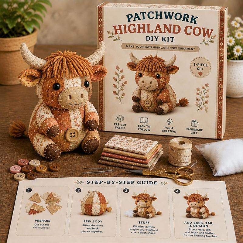 DIY Animal Sewing Crafts Set DIY Patchwork Animal Kits for Adults Beginner Precuts Florals Fabric Sewing Set