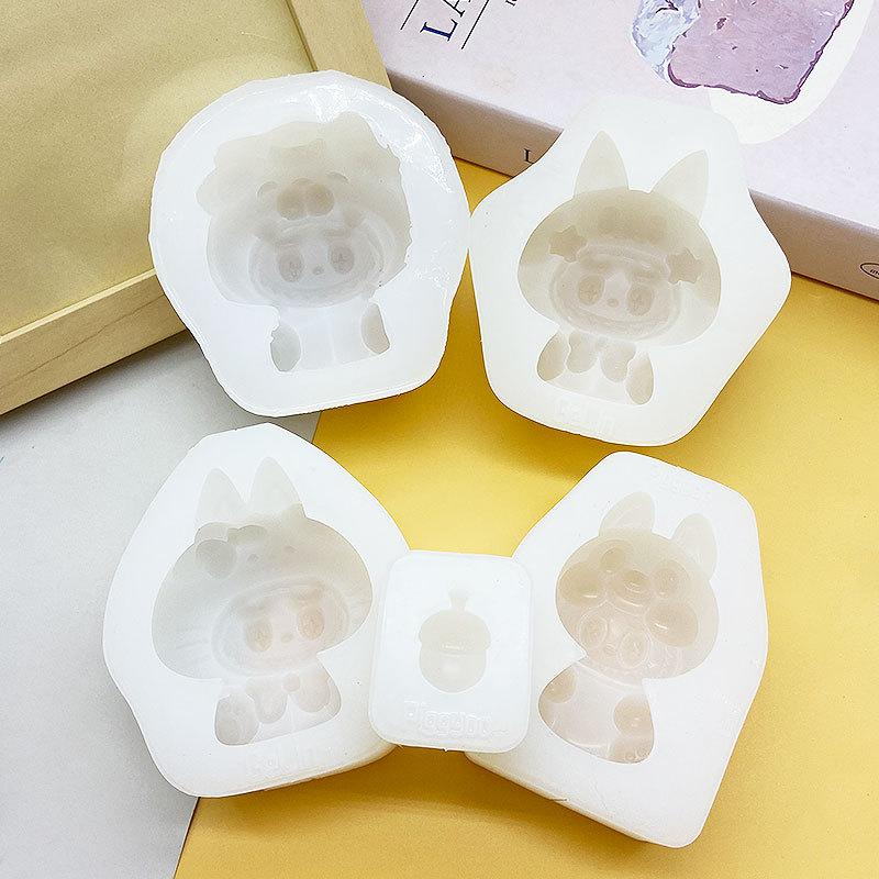 Roztomilá silikonová forma na svíčku Labubu Lev Zvíře Mýdlová pasta Cementová licí forma DIY Nástroj na pečení čokolády a ledu