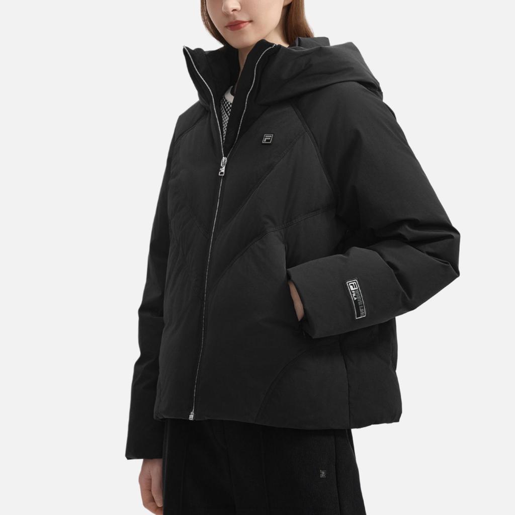 FILA Down Jacket Simple Fashion Hooded Windproof Puffer Coat Women Jackets Black F11W443911FBK