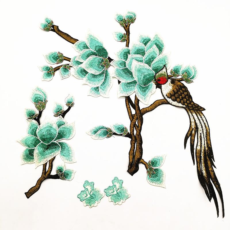 1 Set Applique Repair DIY Patches For Jeans Hat Embroidered Magnolia Bag Clothes Fabric Stickers Embroidery Flower