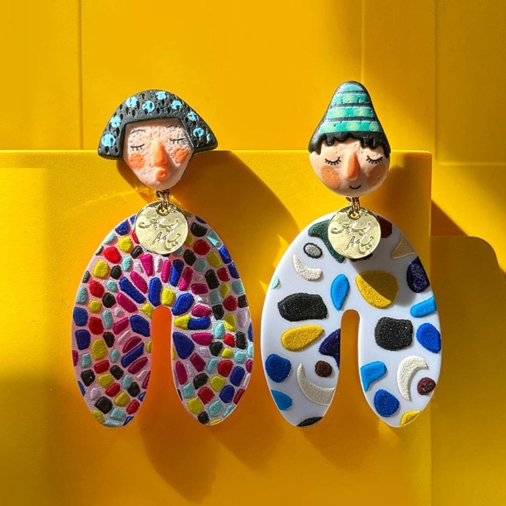 

Dots Colourful Dangle Earrings Ethnic Style Portraits Earrings Cartoon Indian Earrings Beach Colorful