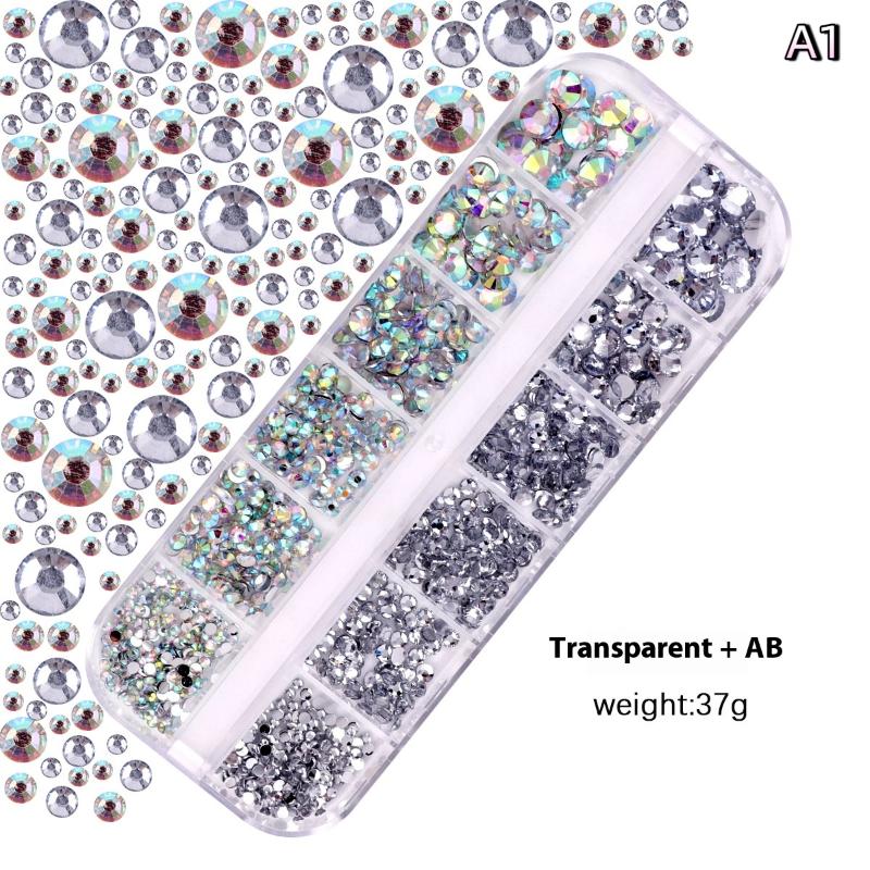 12Grids Box Mix Nail Art Rhinestone Nail Beads AB Crystal Flatback Jewelry Gems With Storage Organizer For Multicolour Nail Art